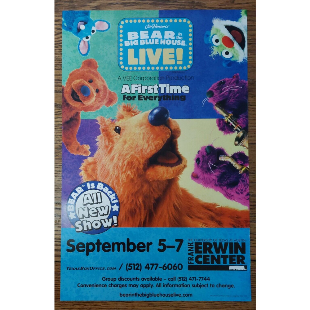 Bear in the Big Blue House LIVE! 2002 Tour Poster Handbill Flyer 11x17" RARE